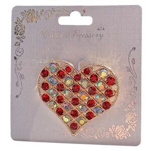 5/$25 Chloe Accessory Red & Gold Crystal Heart Pin Brooch